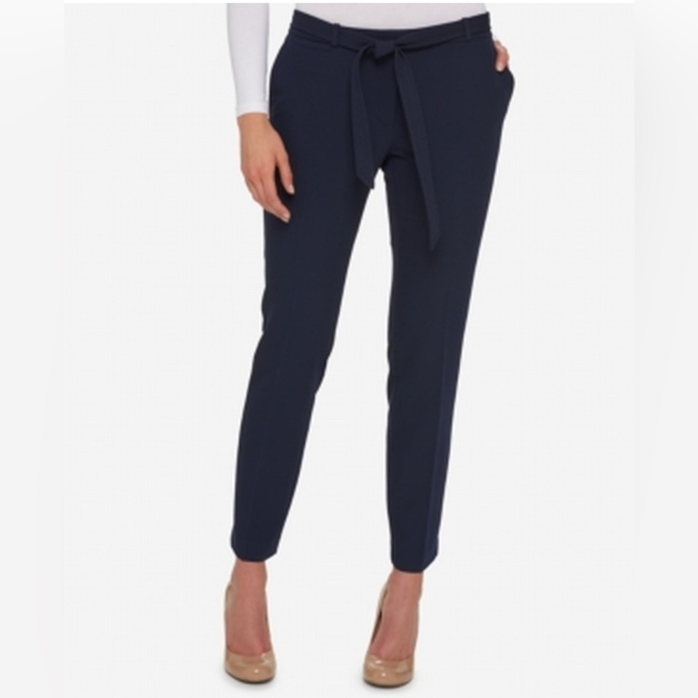 Tommy Hilfiger Women’s Navy Blue Belted Elastic Back Ankle Pants Size 2
